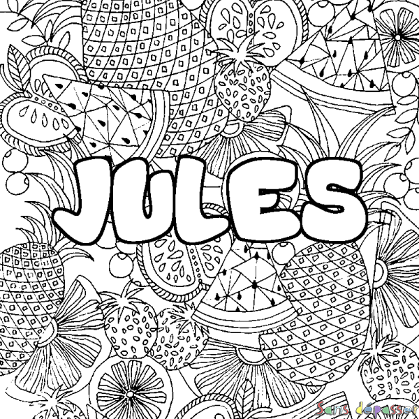 Coloriage pr&eacute;nom JULES - d&eacute;cor Mandala fruits