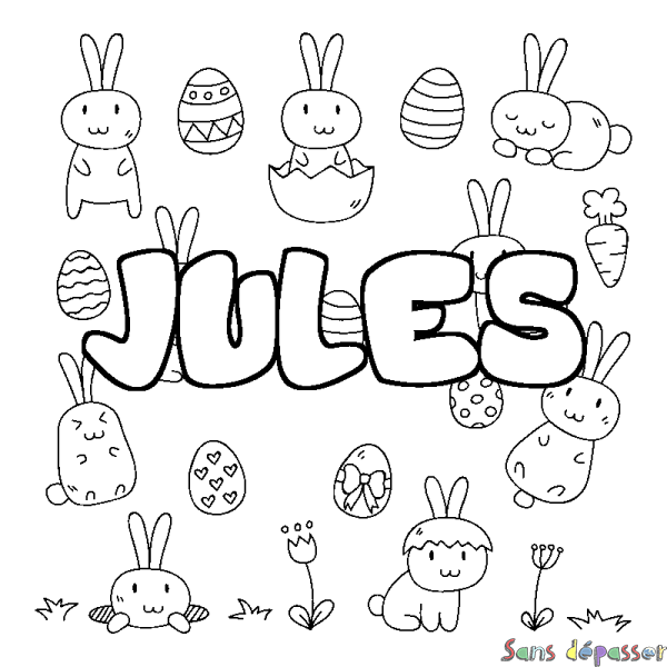 Coloriage pr&eacute;nom JULES - d&eacute;cor Paques