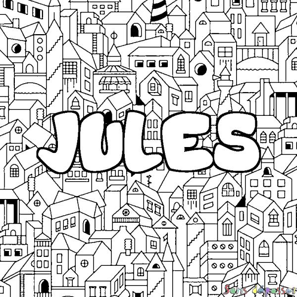Coloriage prénom JULES - d&eacute;cor Ville