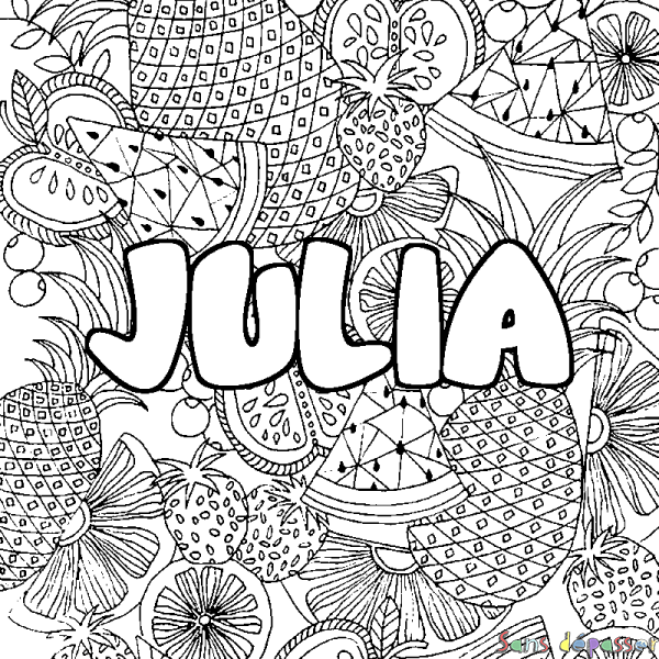 Coloriage prénom JULIA - d&eacute;cor Mandala fruits
