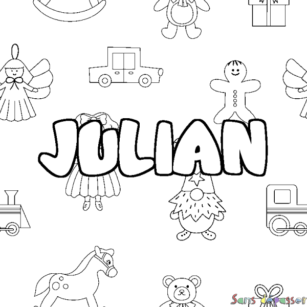 Coloriage pr&eacute;nom JULIAN - d&eacute;cor Jouets