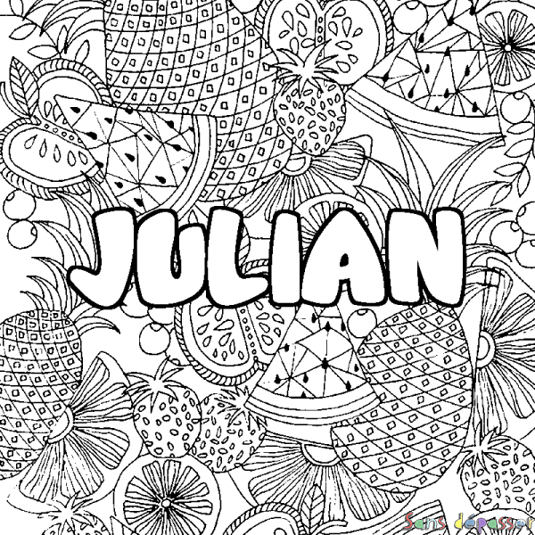 Coloriage prénom JULIAN - d&eacute;cor Mandala fruits