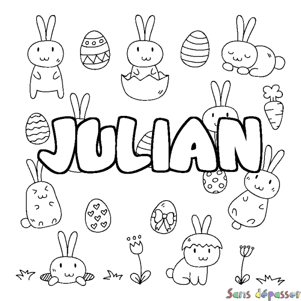 Coloriage pr&eacute;nom JULIAN - d&eacute;cor Paques