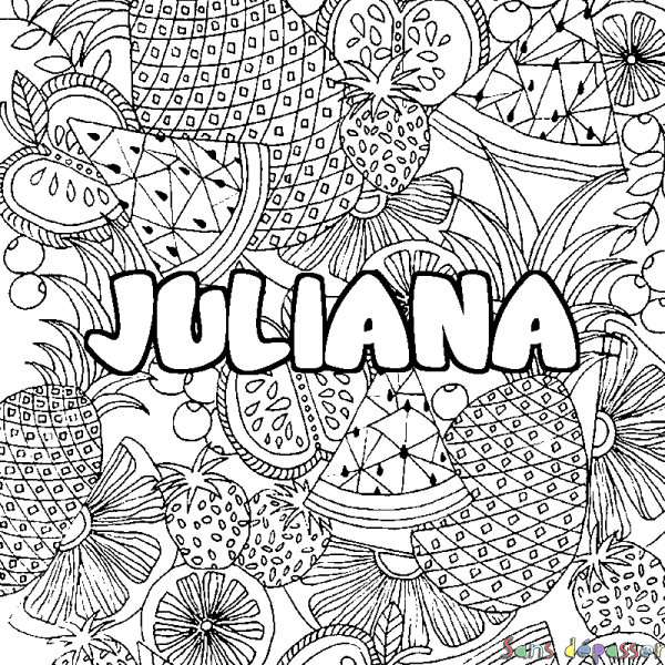 Coloriage prénom JULIANA - d&eacute;cor Mandala fruits