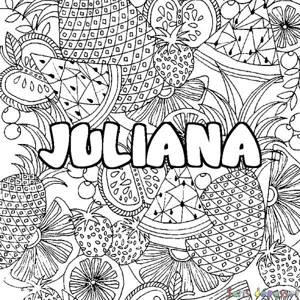 Coloriage pr&eacute;nom JULIANA - d&eacute;cor Mandala fruits