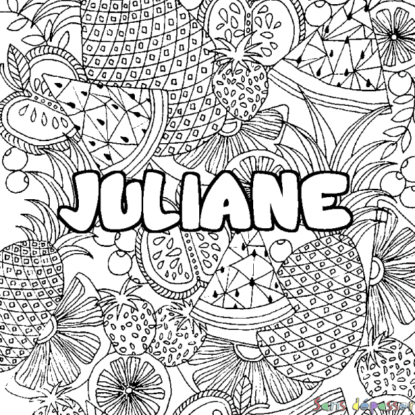 Coloriage prénom JULIANE - d&eacute;cor Mandala fruits