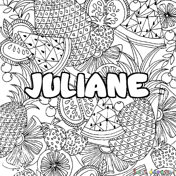 Coloriage pr&eacute;nom JULIANE - d&eacute;cor Mandala fruits