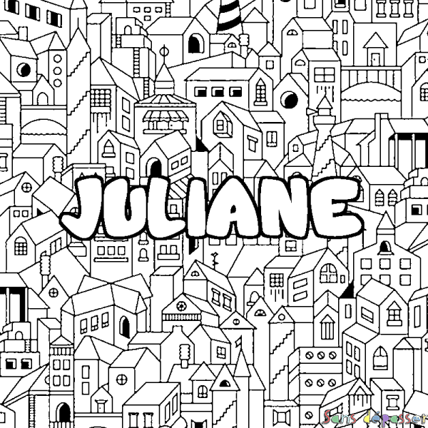Coloriage pr&eacute;nom JULIANE - d&eacute;cor Ville