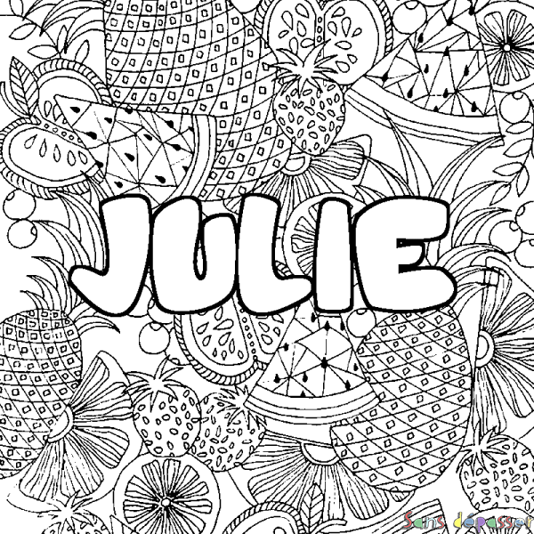 Coloriage prénom JULIE - d&eacute;cor Mandala fruits