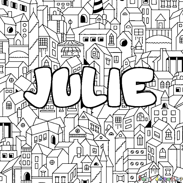 Coloriage prénom JULIE - d&eacute;cor Ville
