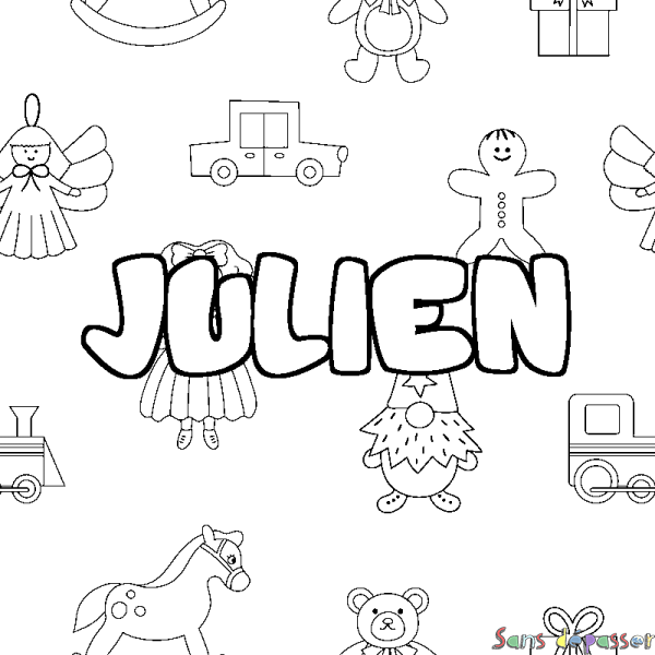 Coloriage pr&eacute;nom JULIEN - d&eacute;cor Jouets