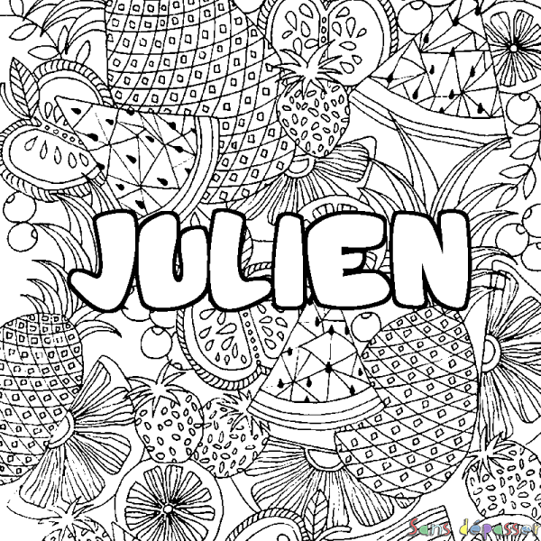 Coloriage pr&eacute;nom JULIEN - d&eacute;cor Mandala fruits