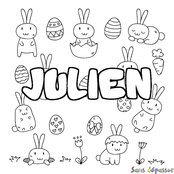 Coloriage pr&eacute;nom JULIEN - d&eacute;cor Paques