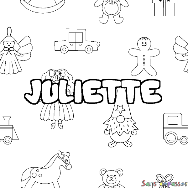 Coloriage pr&eacute;nom JULIETTE - d&eacute;cor Jouets