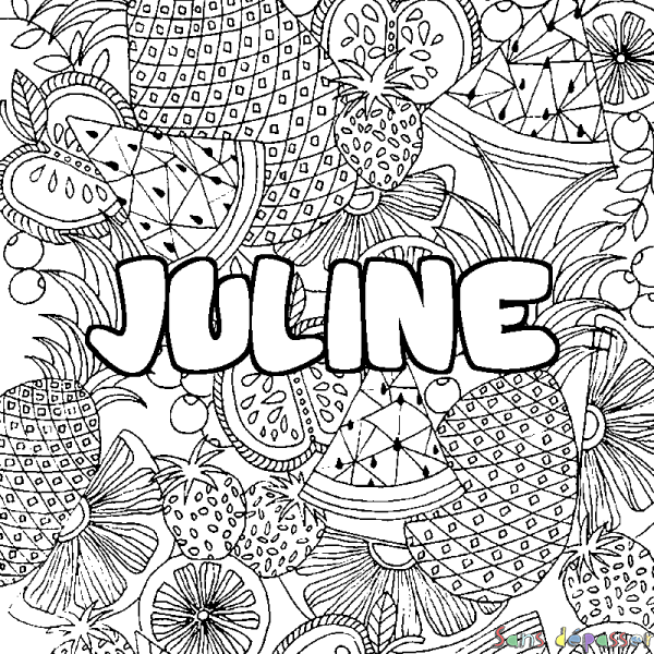 Coloriage prénom JULINE - d&eacute;cor Mandala fruits