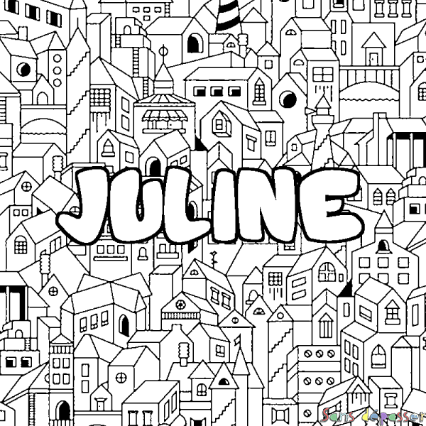 Coloriage prénom JULINE - d&eacute;cor Ville