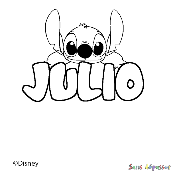 Coloriage pr&eacute;nom JULIO - d&eacute;cor Stitch