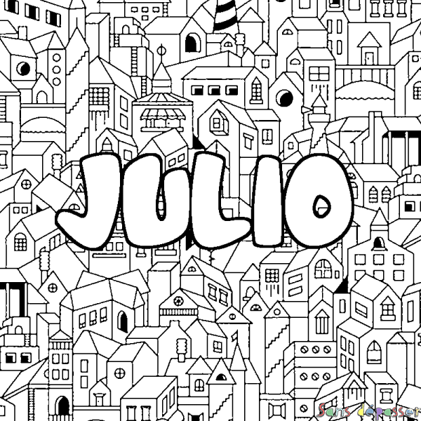 Coloriage prénom JULIO - d&eacute;cor Ville