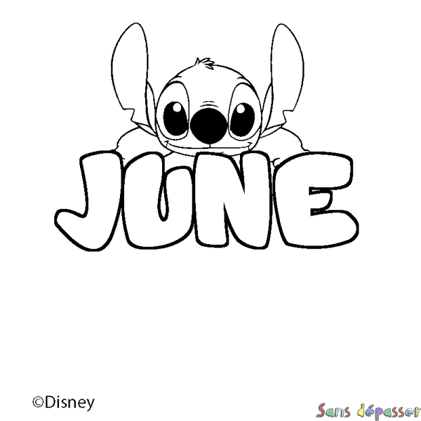Coloriage pr&eacute;nom JUNE - d&eacute;cor Stitch