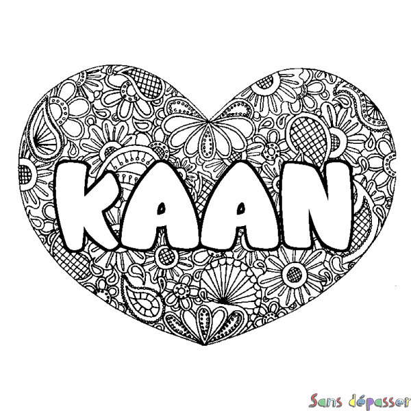 Coloriage prénom KAAN - d&eacute;cor Mandala coeur