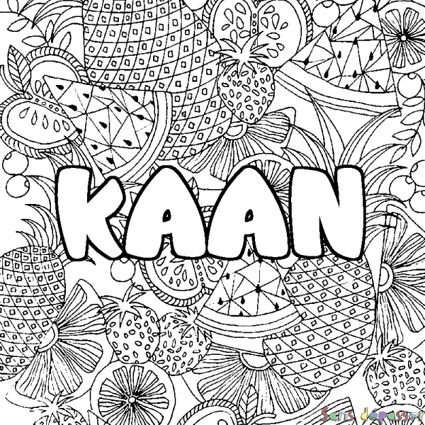 Coloriage prénom KAAN - d&eacute;cor Mandala fruits