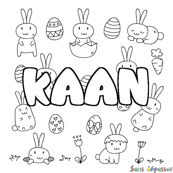 Coloriage pr&eacute;nom KAAN - d&eacute;cor Paques