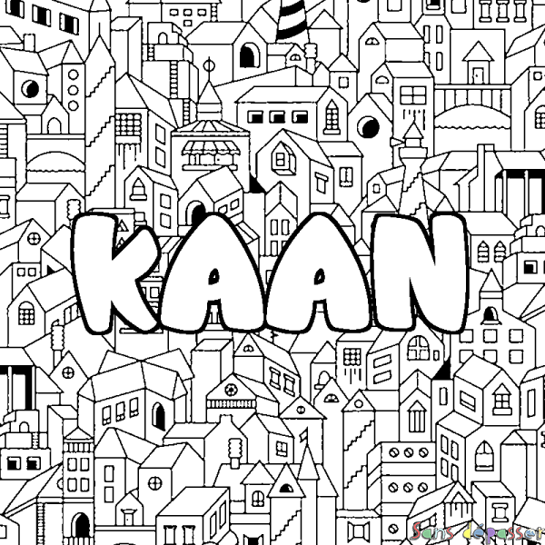 Coloriage pr&eacute;nom KAAN - d&eacute;cor Ville