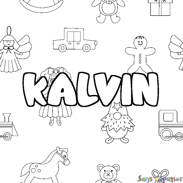 Coloriage prénom KALVIN - d&eacute;cor Jouets