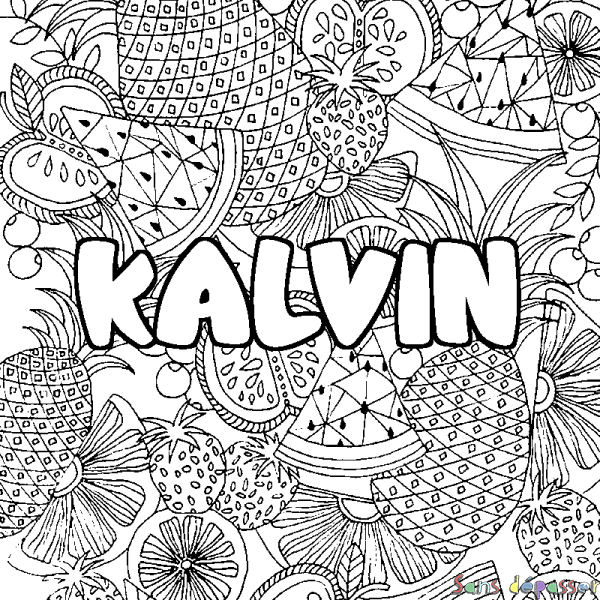 Coloriage prénom KALVIN - d&eacute;cor Mandala fruits