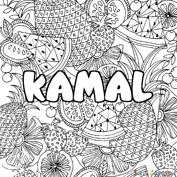 Coloriage prénom KAMAL - d&eacute;cor Mandala fruits