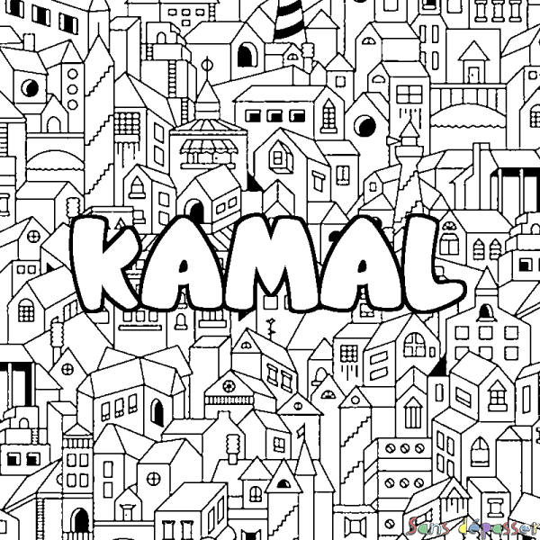 Coloriage prénom KAMAL - d&eacute;cor Ville
