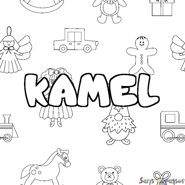 Coloriage prénom KAMEL - d&eacute;cor Jouets