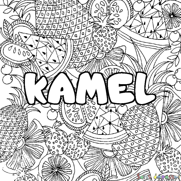 Coloriage prénom KAMEL - d&eacute;cor Mandala fruits