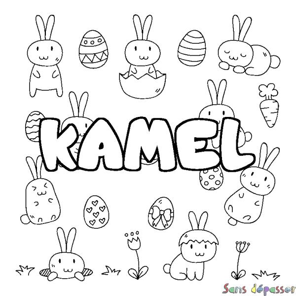 Coloriage prénom KAMEL - d&eacute;cor Paques
