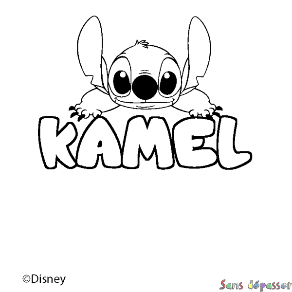 Coloriage pr&eacute;nom KAMEL - d&eacute;cor Stitch