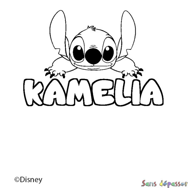 Coloriage pr&eacute;nom KAMELIA - d&eacute;cor Stitch