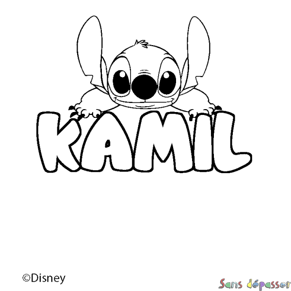 Coloriage pr&eacute;nom KAMIL - d&eacute;cor Stitch
