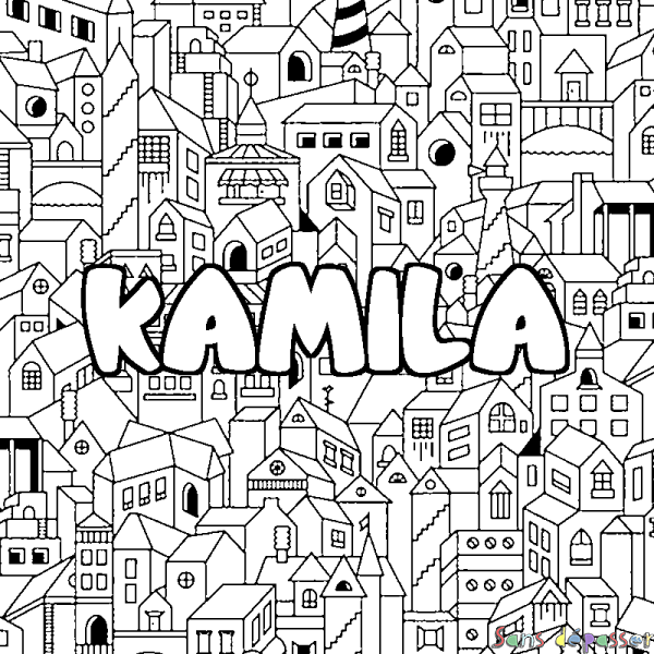 Coloriage prénom KAMILA - d&eacute;cor Ville