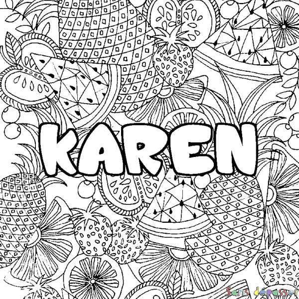 Coloriage prénom KAREN - d&eacute;cor Mandala fruits