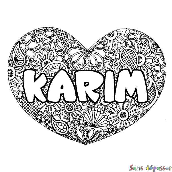Coloriage prénom KARIM - d&eacute;cor Mandala coeur