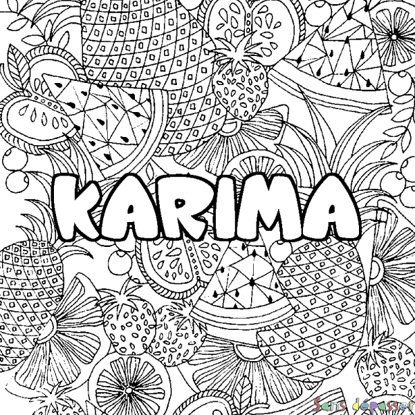 Coloriage prénom KARIMA - d&eacute;cor Mandala fruits