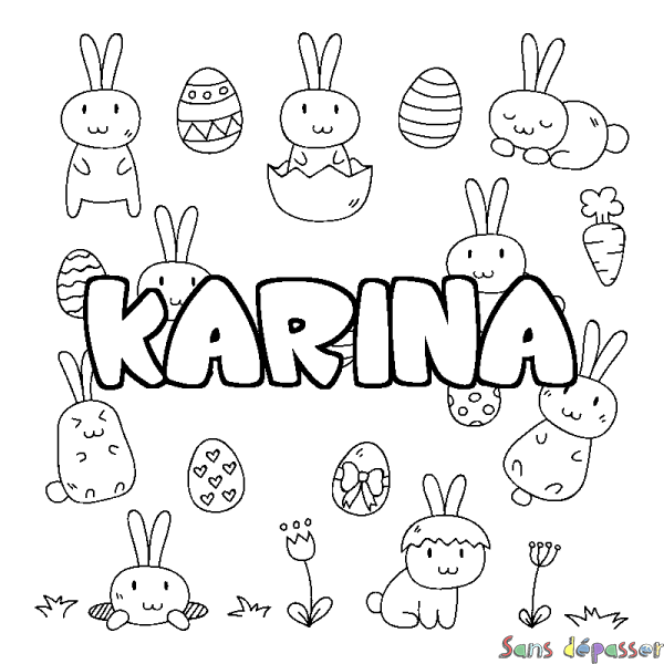 Coloriage pr&eacute;nom KARINA - d&eacute;cor Paques