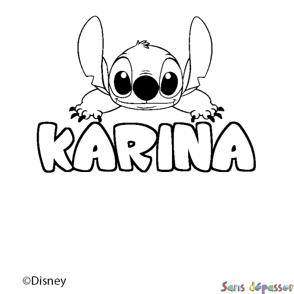 Coloriage pr&eacute;nom KARINA - d&eacute;cor Stitch