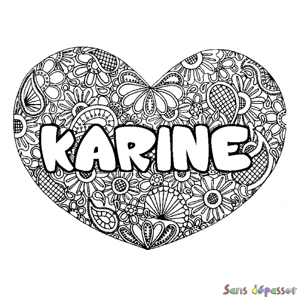 Coloriage prénom KARINE - d&eacute;cor Mandala coeur