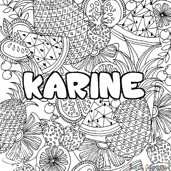 Coloriage prénom KARINE - d&eacute;cor Mandala fruits