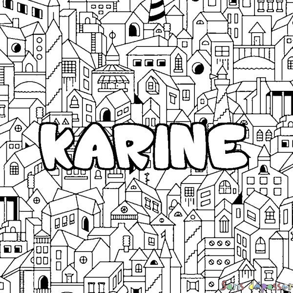 Coloriage prénom KARINE - d&eacute;cor Ville