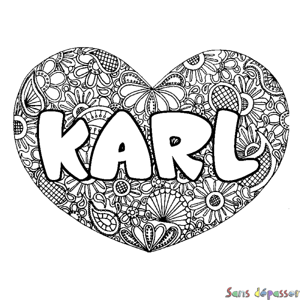 Coloriage prénom KARL - d&eacute;cor Mandala coeur
