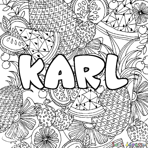 Coloriage prénom KARL - d&eacute;cor Mandala fruits