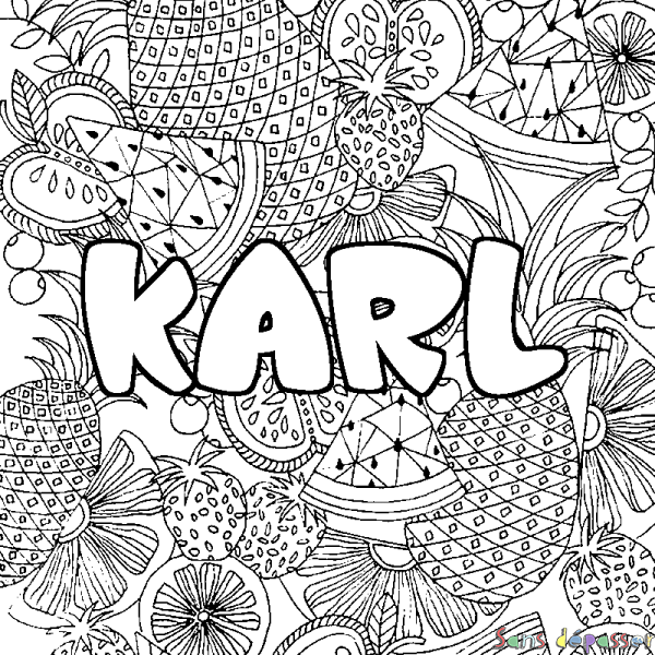 Coloriage pr&eacute;nom KARL - d&eacute;cor Mandala fruits