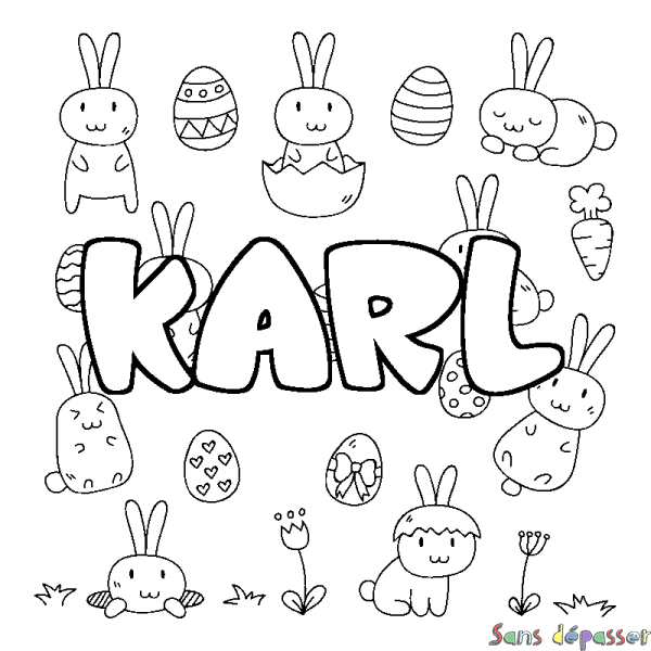 Coloriage pr&eacute;nom KARL - d&eacute;cor Paques